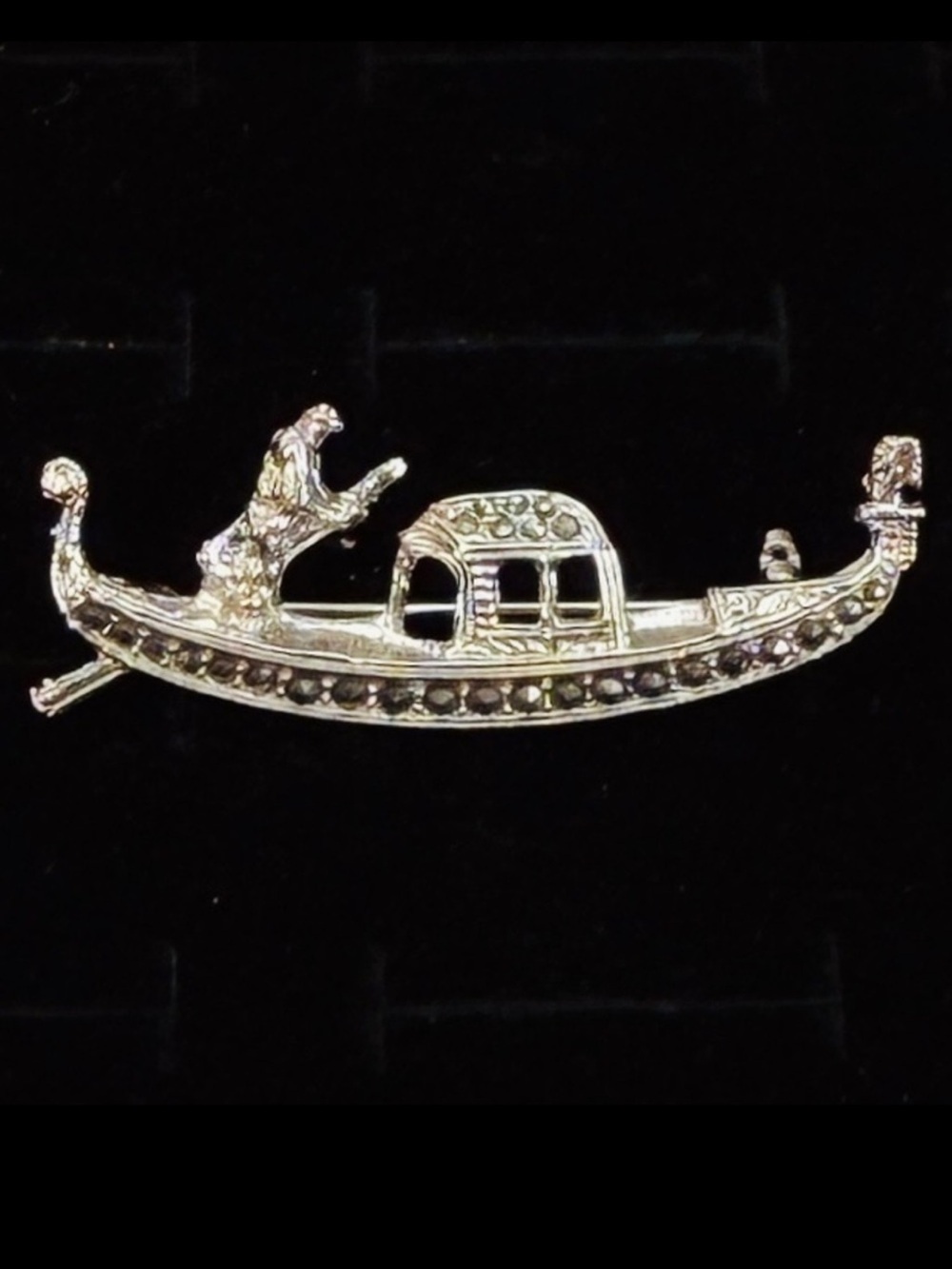 Silvertone Bling Vintage Gondola Brooch Pin